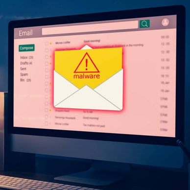 A computer open on an email screen that has been delivered some malware.