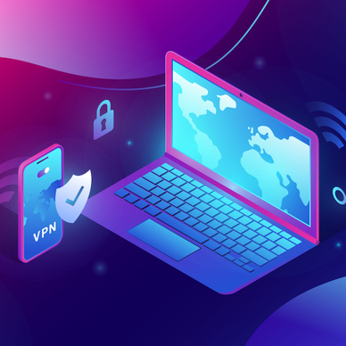 A 3D illustration of VPN security for a laptop.