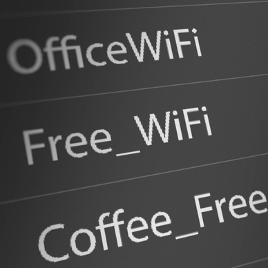 A list of Wi-Fi network SSIDs as white text on a gray background