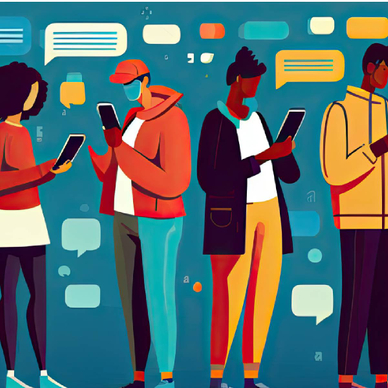 An illustration of modern young people on smartphones