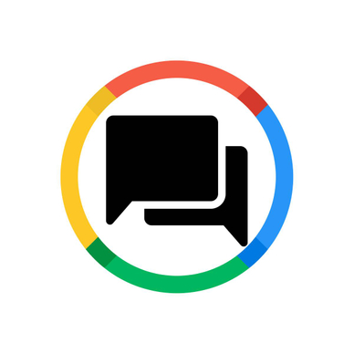 A Google Chats concept of black message bubbles surrounded by a circle that represents the Google colors.