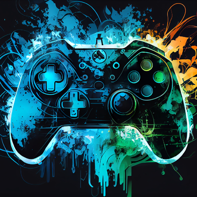 A neon illustrative concept of a PlayStation controller against a black backround