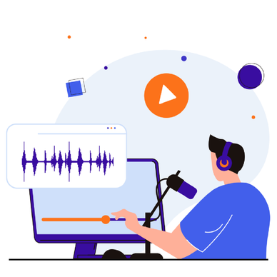 An illustration of a person recording on a computer