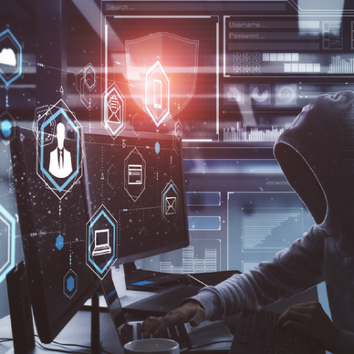 Concept of a hacker targeting a CEO via executive phishing