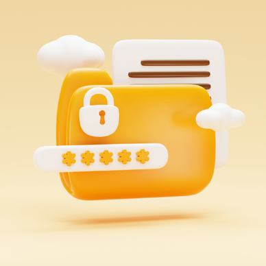 An illustrative concept of a locked password protected computer folder with files