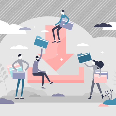 An illustrative concept of torrenting by displaying people sharing files