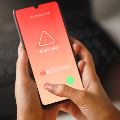 Scam incoming call alert screen on mobile phone.