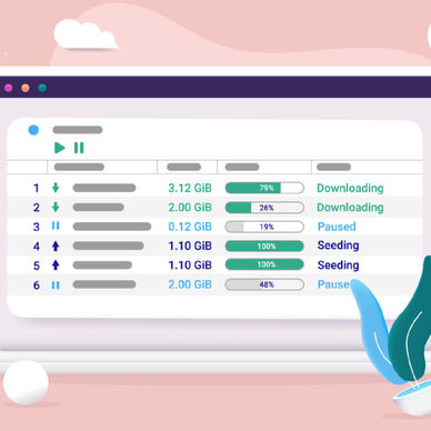 illustration of a laptop downloading several torrents