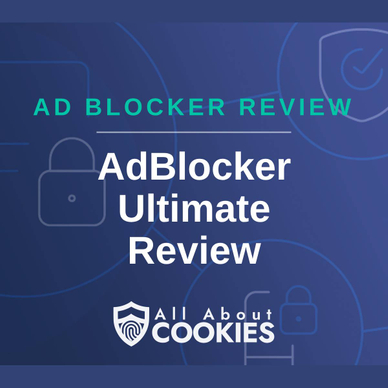 A blue background with images of locks and shields and the text &quot;AdBlocker Ultimate&quot;