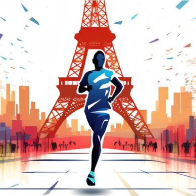 Olympic Games Paris 2024 illustration of runner with Eiffel Tower in backdrop