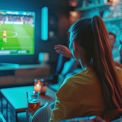 A group of friends are watching a soccer match on TV. 