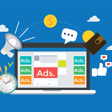 Computer laptop with social media advertising website.