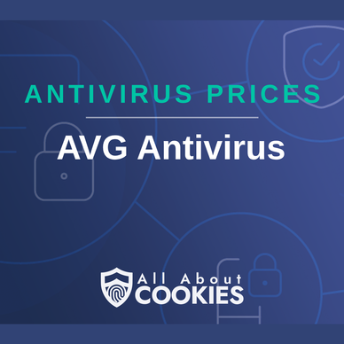 A blue background with images of locks and shields and the text &quot;Antivirus Prices: AVG Antivirus&quot;
