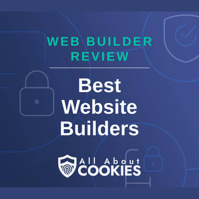 A blue background with images of locks and shields and the text &quot;Best Website Builders&quot;