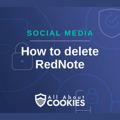 A blue background with images of locks and shields and the text &quot;How to delete RedNote&quot;