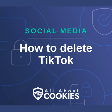 A blue background with images of locks and shields and the text &quot;How to delete TikTok&quot;