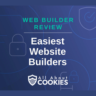 A blue background with images of locks and shields and the text &quot;Easiest Website Builders&quot;