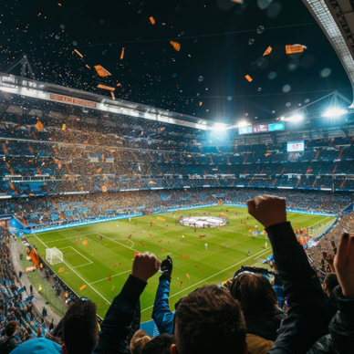 A stadium full of people watching a soccer game. Football fans or spectators at the championship