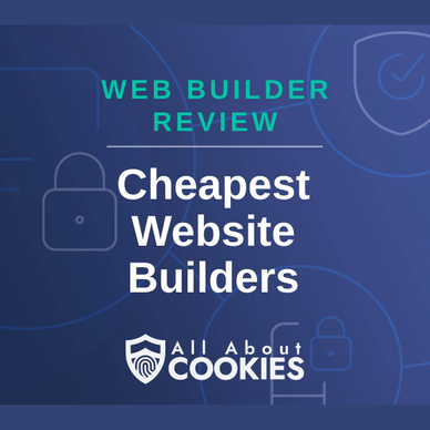 A blue background with images of locks and shields and the text &quot;Cheapest Website Builders&quot;