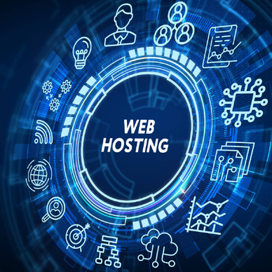the text web hosting surrounded by website storage concept 