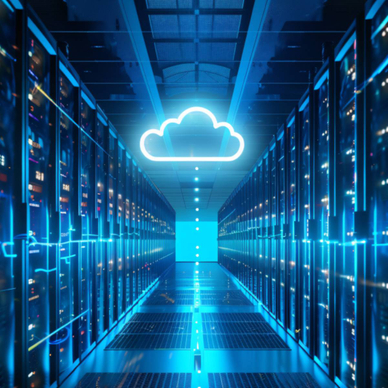 Cloud web hosting concept of a cloud in a server room