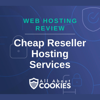 A blue background with images of locks and shields and the text "Cheap Reseller Hosting Services"