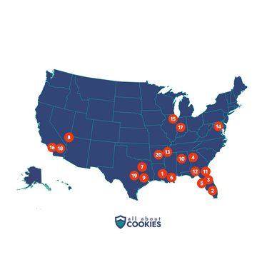 Map showing the scammiest cities in America