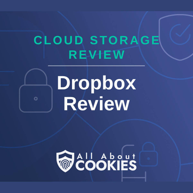 A blue background with locks and the text "Cloud Storage Review: Dropbox Review"
