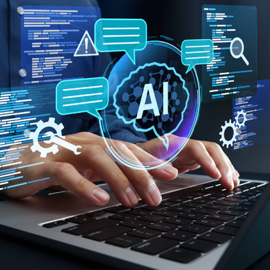 Vieb code concept of person using AI tool to code on laptop