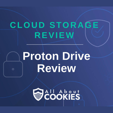 A blue background with locks and the text "Proton Drive Review"