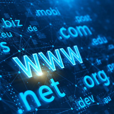 3D concept of top level domain names floating on a computer screen