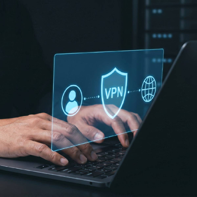 Cybersecurity VPN concept with user identity shield protection