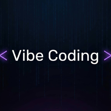 Vibe coding neon purple text on dark background with code matric rain