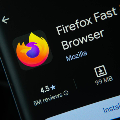 closeup of Firefox download screen on smartphone