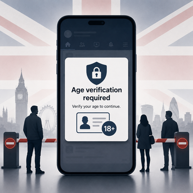 Phone screen with a message blocking the content until user verifies age.