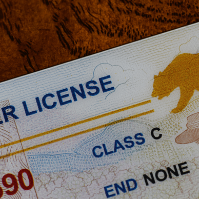 Close up of California driver's license.