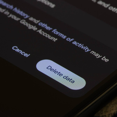 Closeup of Delete Data button in Google Chrome on a Google Pixel Android