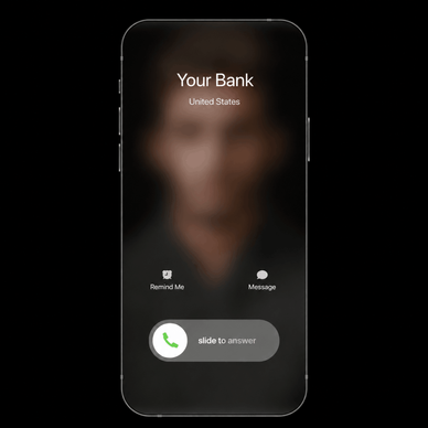 iPhone call screen with blurry background.