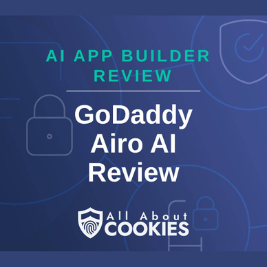 A blue background with locks and the text "GoDaddy Airo AI Review"