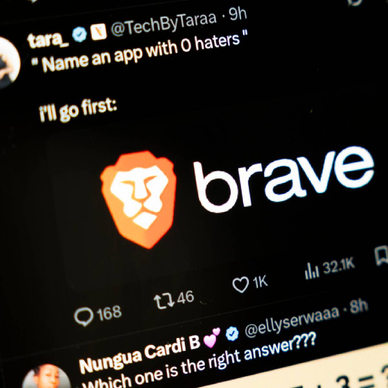 A closeup of social thread discussing Brave Browser