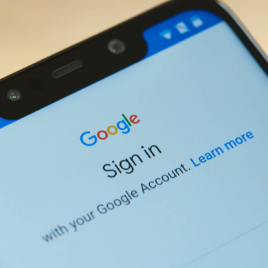 Closeup of Google sign in page on smartphone screen