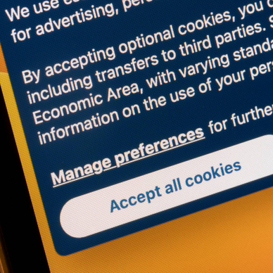 Web page with cookie policy discussing optional and third party cookies