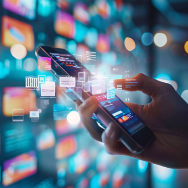 concept of person using smartphone and being bombarded with personalized ads due to tracking