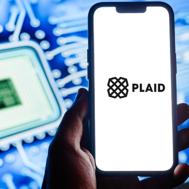 Closeup of Plaid banking app on smartphone