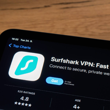 Closeup of Surfshark app in iOS app market