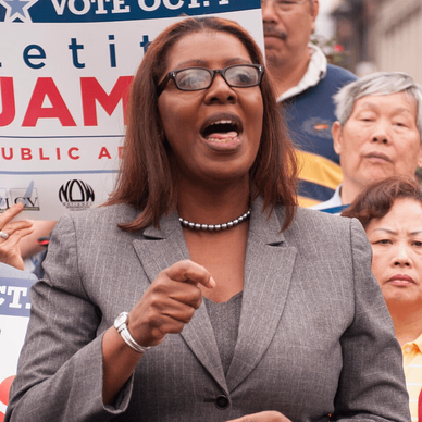 Letitia James at a September 2013 rally.
