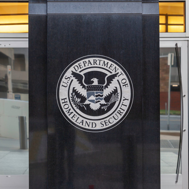Homeland Security (DHS) seal on the building in Washington, D.C. USA.
