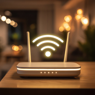 Wi-Fi router sitting on a table.