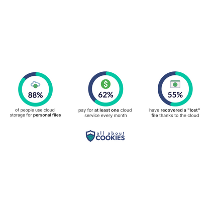 Circle graphs showing how many people use cloud storage.