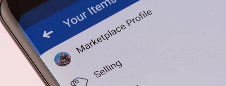 A smartphone screen open on the Facebook Marketplace menu.